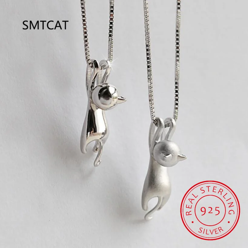 925 Sterling Silver Stretched Cat Necklace for Women 18inches Rolo Chain Animals Chic Jewelry Gift for Cat Person SC36