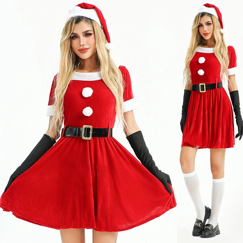 2025 New Christmas Costume Female Cosplay Christmas Dress Christmas Dress Red Santa Show Costume