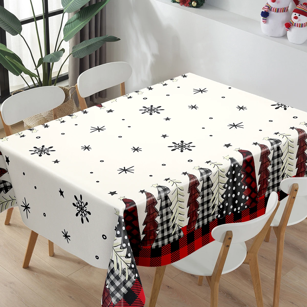 Snowflakes Santa Claus Tablecloth Navidad Natal Noel Snowman Bells Table Cover Merry Christmas Decor For Home 2025 New Year 2026