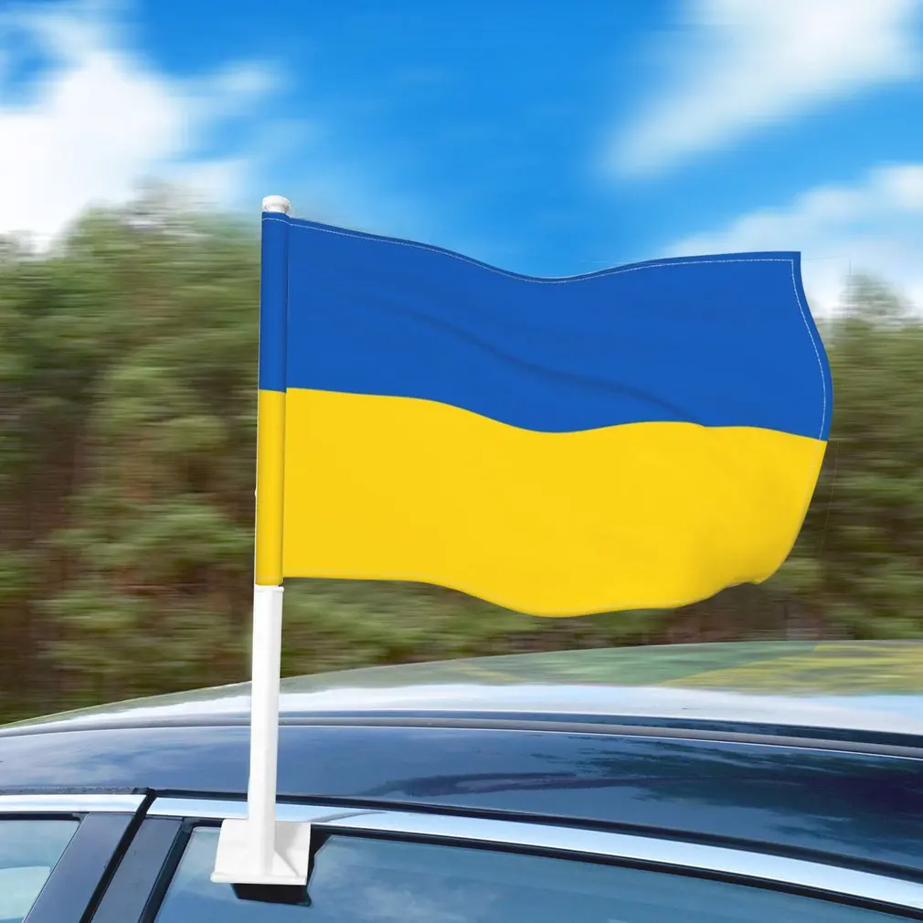 Ukraine Stick Flag Ukraine 45*30cm CM Car Flag HandHeld Mini Flag With White Pole - Vivid Color and Fade Resistant