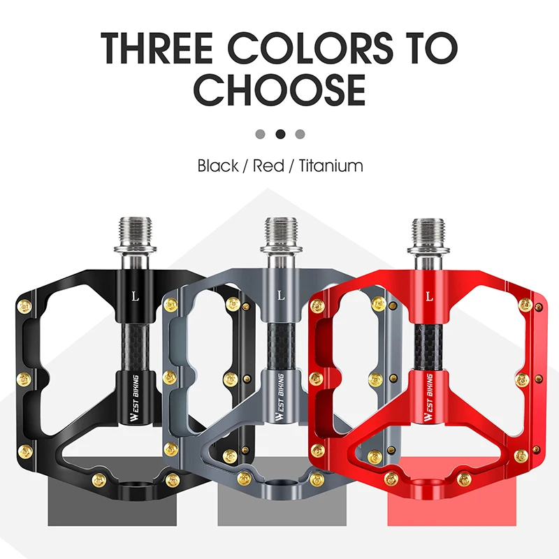 WEST BIKING-Pedal de fibra de carbono para bicicleta de carretera, 3 rodamientos, aleación de aluminio, antideslizante, accesorios para bicicleta de