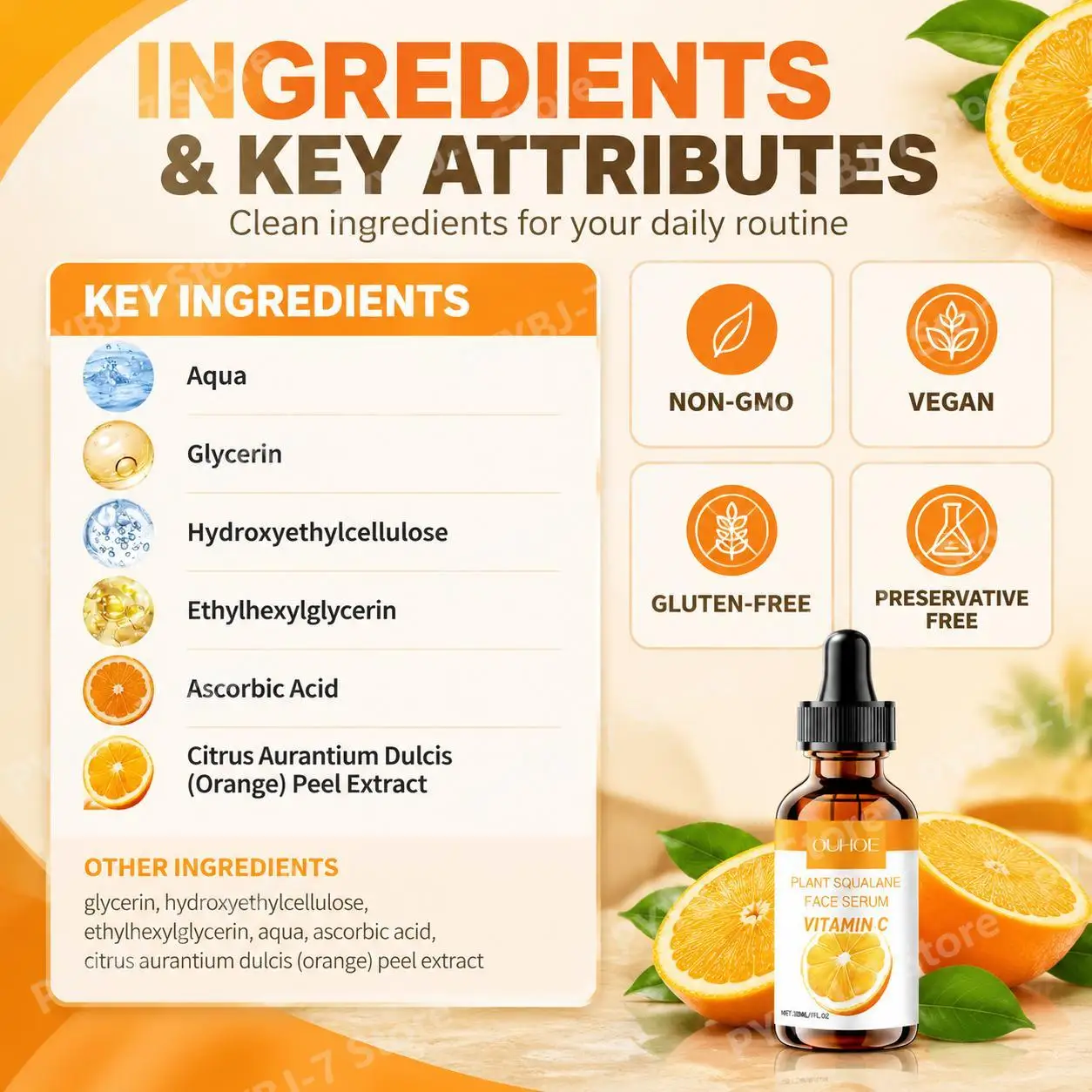 Vitamin C Plant Squalane Face Serum Liquid for Even Skin Tone, Reduces Wrinkles, Long-Lasting Moisture Locking, 30 ML