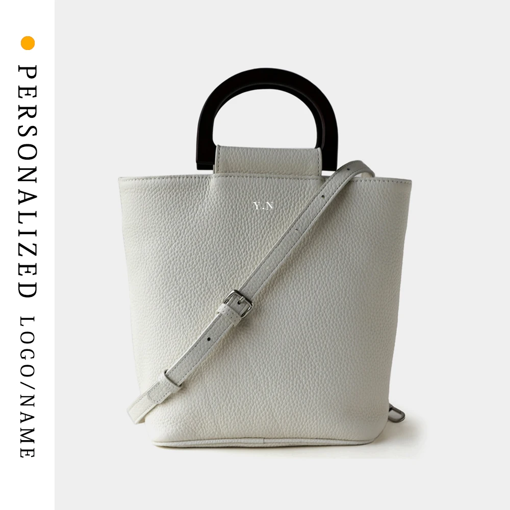 

Customized personalized free gold-plated leather women's bag retro semicircular handbag one-shoulder crossbody bucket bag