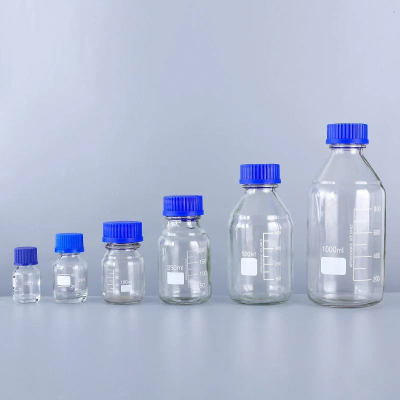 1pcs Capacity 25/50/100/250/500/1000ml/2000ml Glass Reagent Bottle With Blue Screw Cap Medical Laboratory Chemistry Glassware