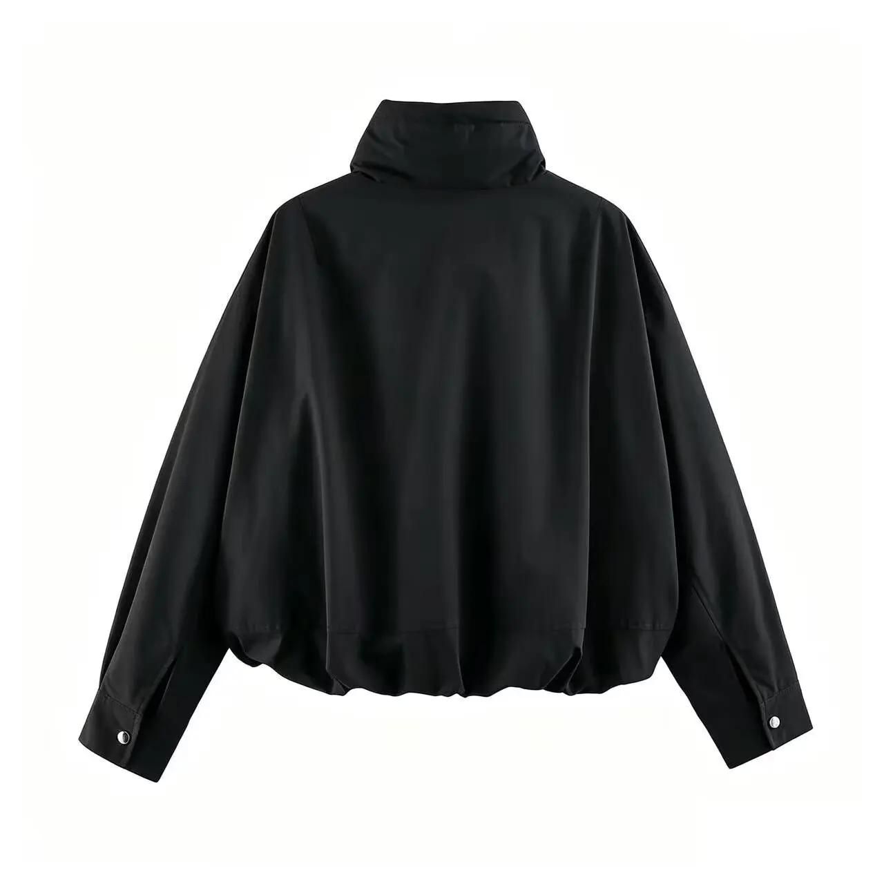 Guobioziy 2026 Autumn Women's Short Thick Jacket Stand Collar with Drawstring Hem Zipper Long Sleeve Loose Casual Pocket Coat