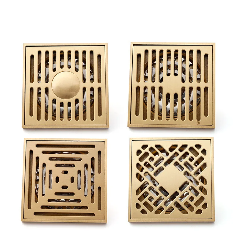 Pure Copper Floor Drain Deodorant Bathroom Drainage Large Displacement Floor Drain 10x10cm Bathroom Drainage Accessories Variety