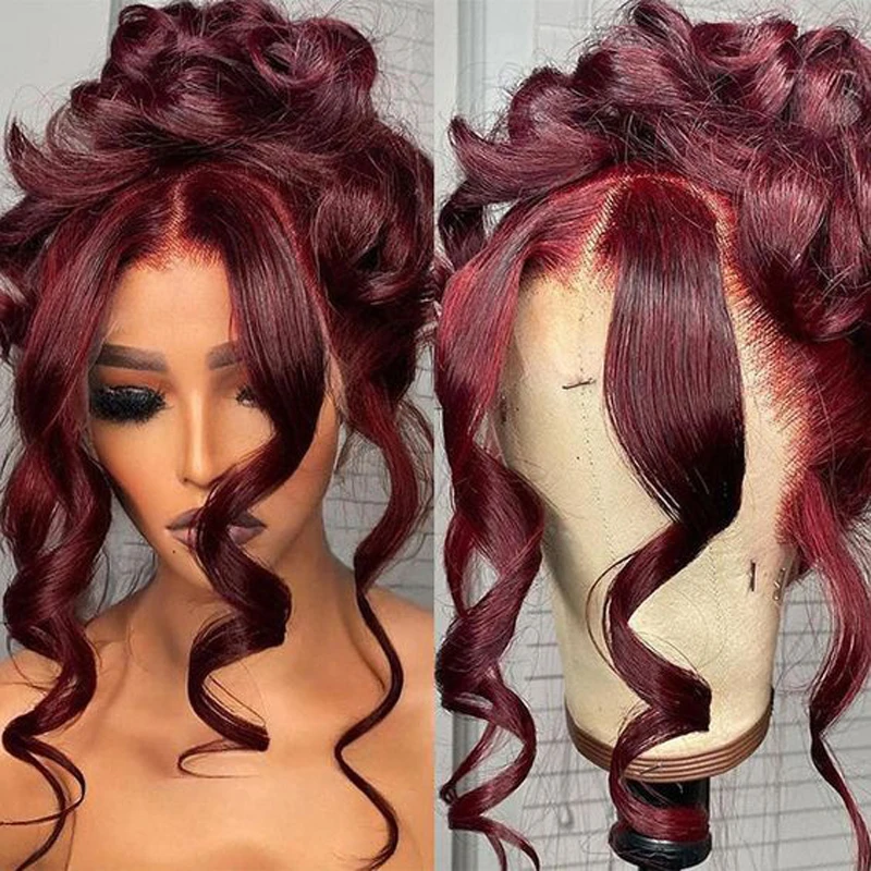 Soft 99j Long Burgundy180Density 26Inch Glueless Deep Wave Lace Front Wig For Black Women With Baby Hair Preplucked Daily