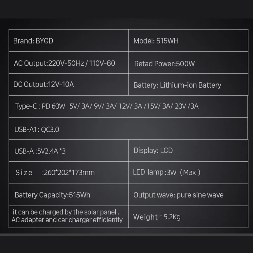 Nashone 500W Portable Power Station Solar Generator 515Wh 110V 220V Solar Power Bank 139200mAh Outdoor Emergency Power Supply