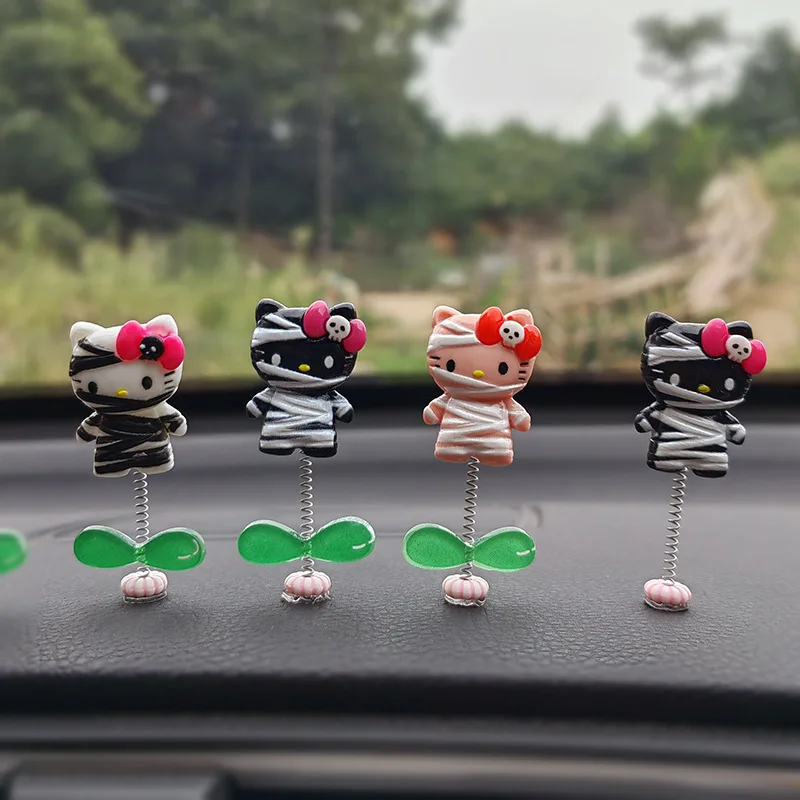 Kawaii Vehicle Mounted Center Console Shake Head Ornaments Anime Cartoon Kt Cat Car Car Interior Decoration Desktop Decorations