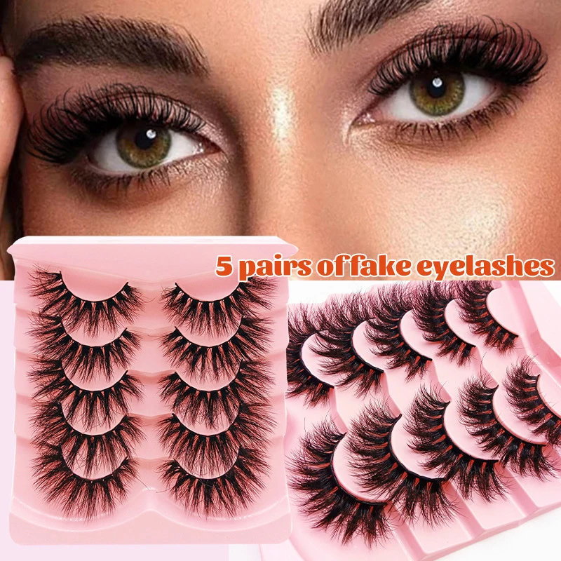 5 Pairs Faux Mink Lashes 3D Fluffy Natural Lashes Makeup False Eyelashes Wholesale Russian Strip Lashes Eyelash Extension