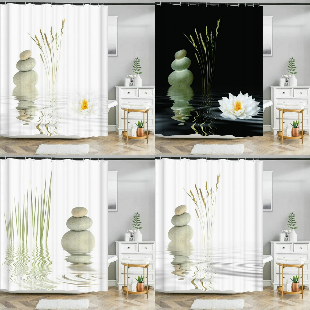 

Pebble Printed Shower Curtain Mildew Washable Bath Curtain With Hook Bathroom Decorative Curtain 3D Shower Curtains 240x180cm