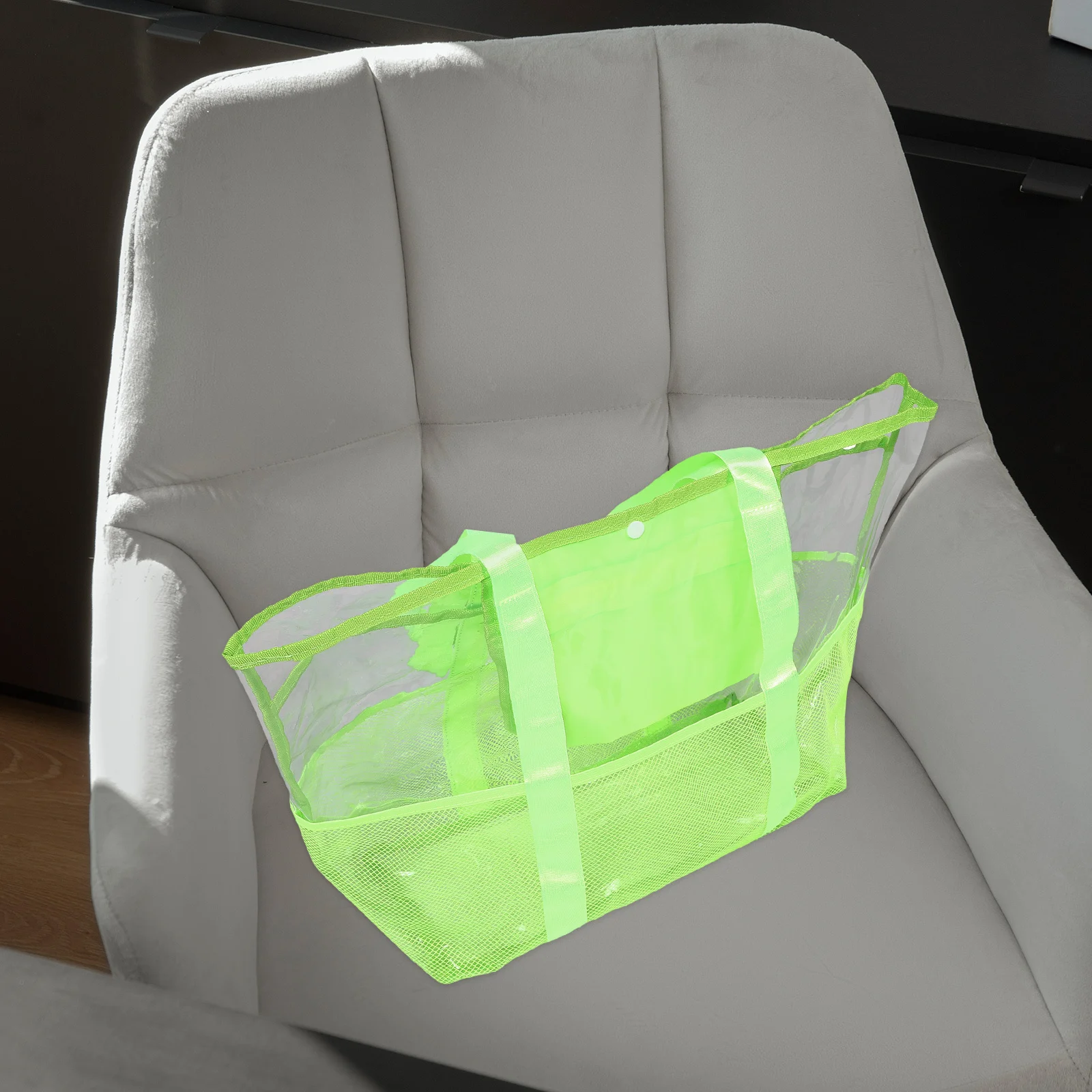 Foldable Mesh Beach Bag Lightweight Large Capacity Travel Tote Multiple Pockets Quick Dry for Family Outdoor Beach Vacation