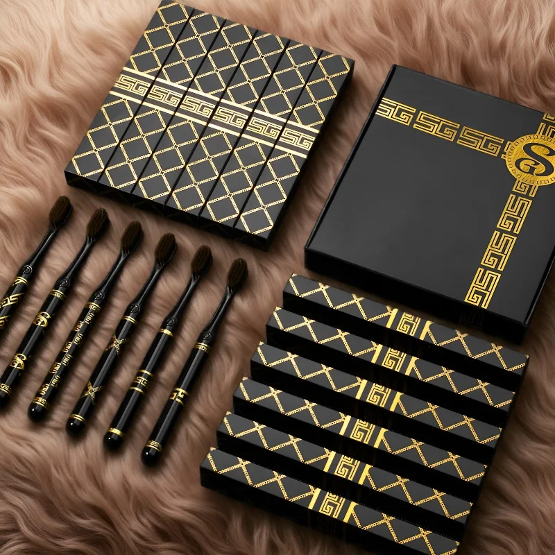 Высококачественная зубная щетка в подарочной упаковке, для домашнего использования, черно-белая; легкая роскошная тонкая шелковая мягкая заколка для взрослых, ручка для пары, широкая голова, семья