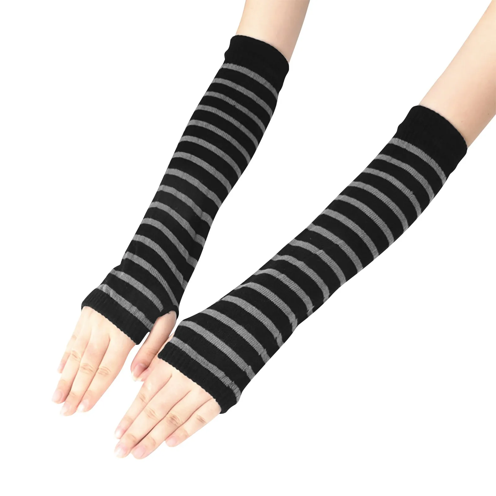 Long Fingerless Gloves Black Punk Cuff For Women Gothic Girls Men Hip-Hop Glove Elbow Stretch Winter Arm Warmer Mitten