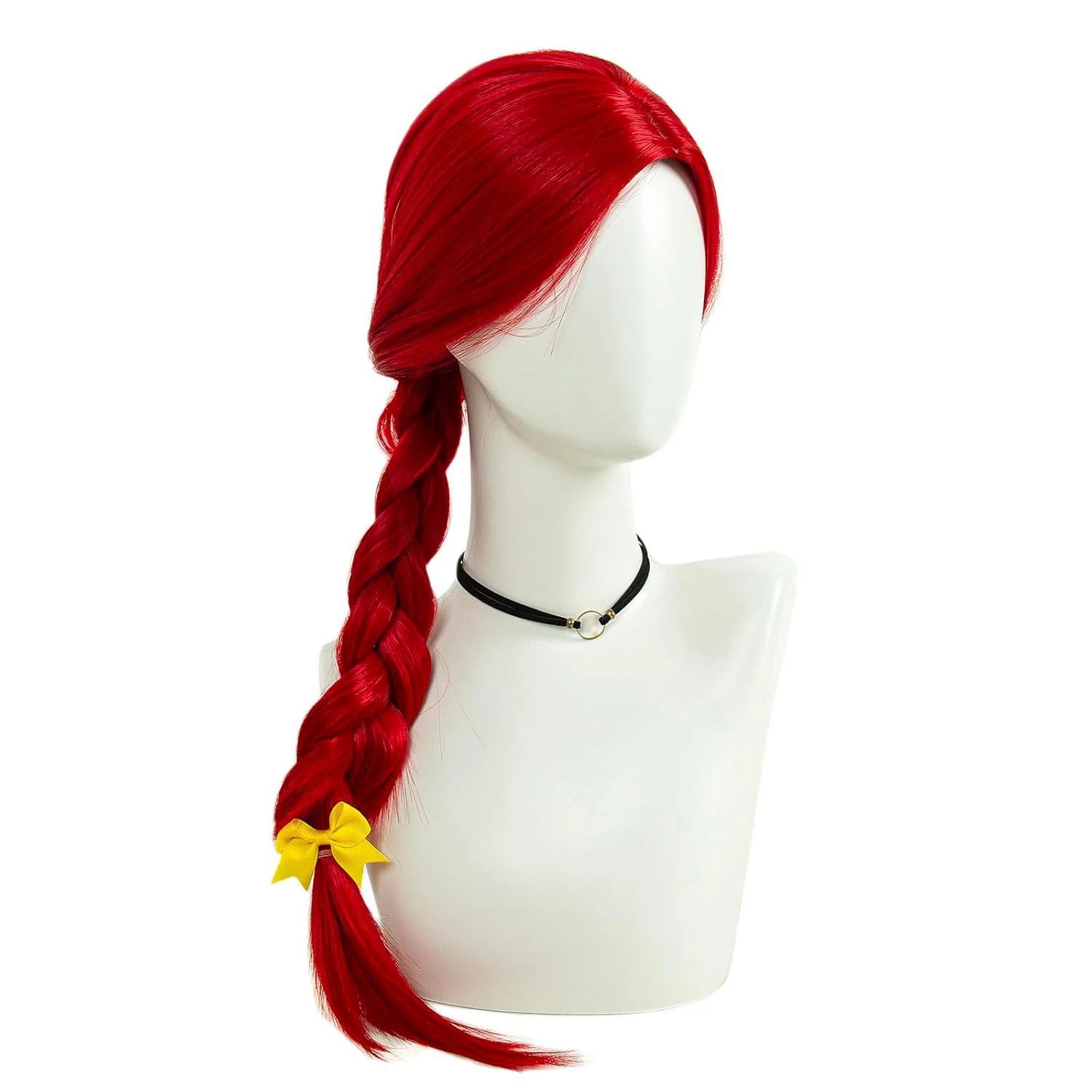 Cowgirl Braided Wig with Yellow Bow Long Red Braids Costume Wig for Women Adjustable Breathable Cap Matte Synthetic Hair