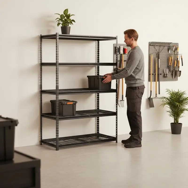 Étagères de rangement, 1361 kg, étagères robustes à 5 niveaux pour garage, 609,6x1219,2x1828,8 mm, étagères réglables sans boulons pour rayonnage industriel, étagères polyvalentes, étagères de sous-sol pour cuisine, rangement, cave, noir