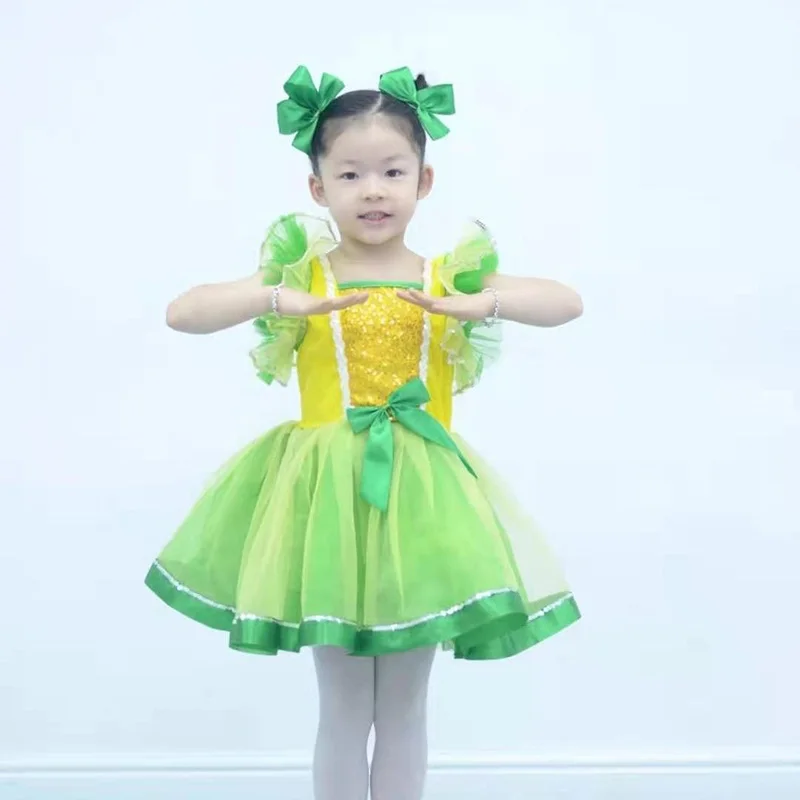 

Kids Ballroom Clothing Sequined Modern Dance Tutu Dress Girls Dance Costume Stage Wear Wedding Princess Dresses