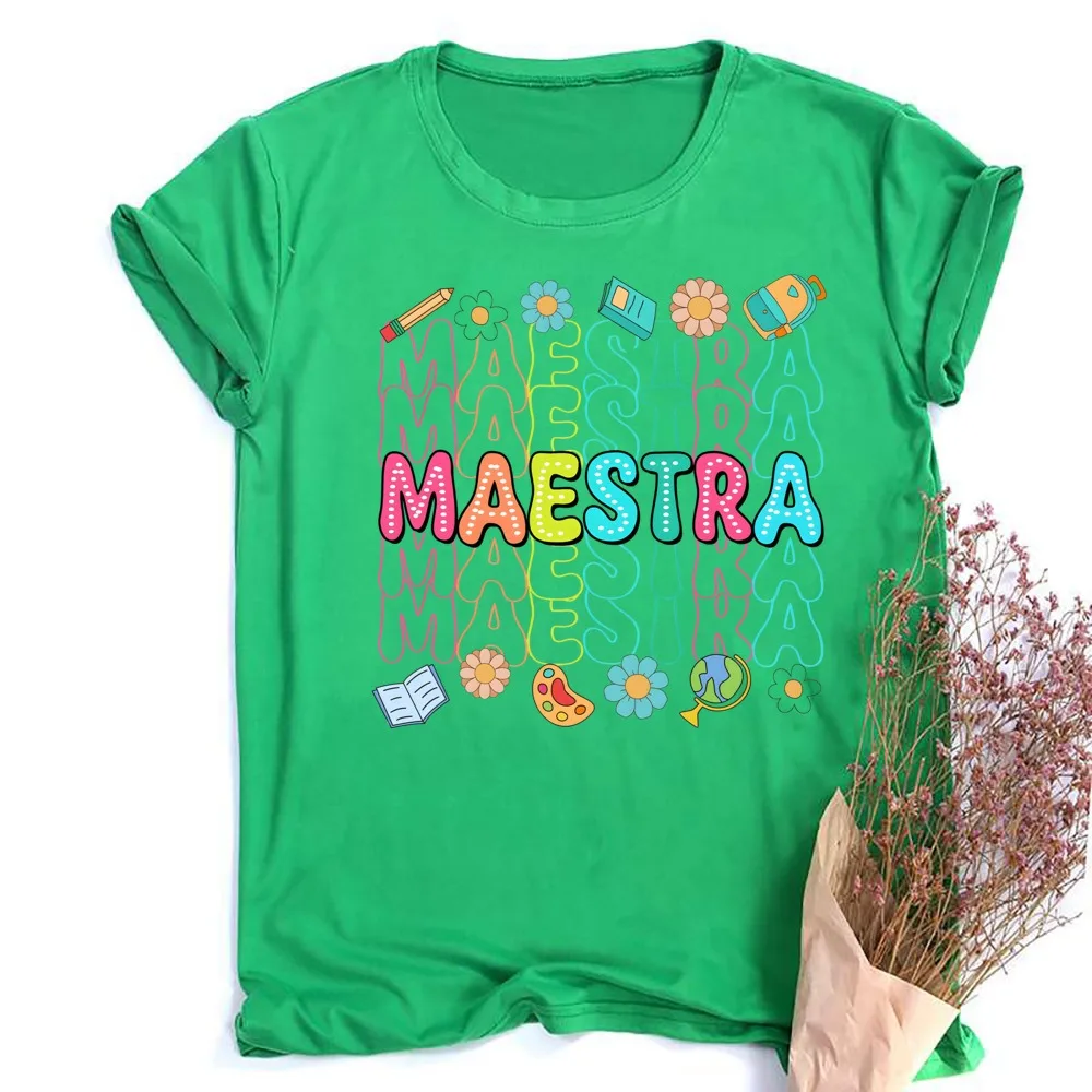 Spanish MARSTRA Print Girls Tee Tops Teacher Short Sleeve Round Neck T Shirt Fashion Teacher Clothes The Best Gifts To Teachers