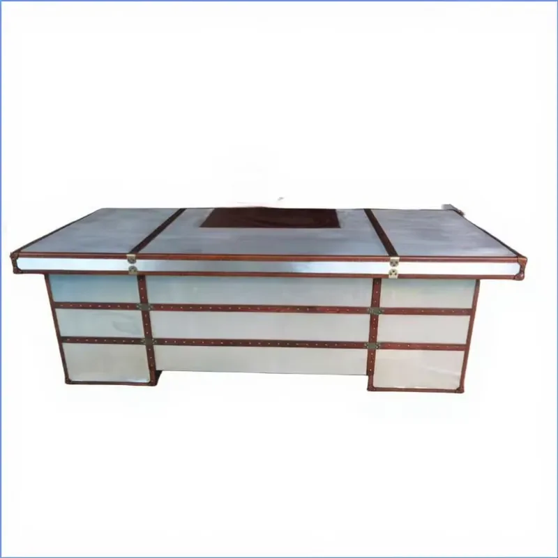 Aviation Industrial Executive Desk Metal Aluminium Genuine Leather Extendable 6 Drawers Home Office Desk