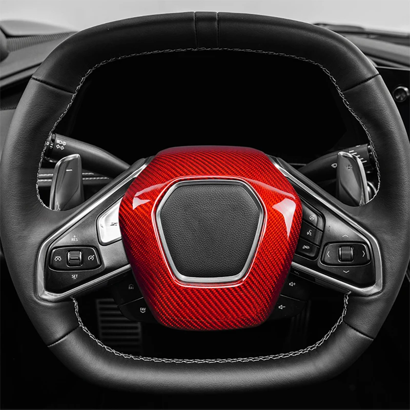 

For Chevrolet Corvette C8 2020 2021 2022 2023 Carbon Fiber Accessories Car Steering Wheel Center Cover Trim Sticker Real Carbon