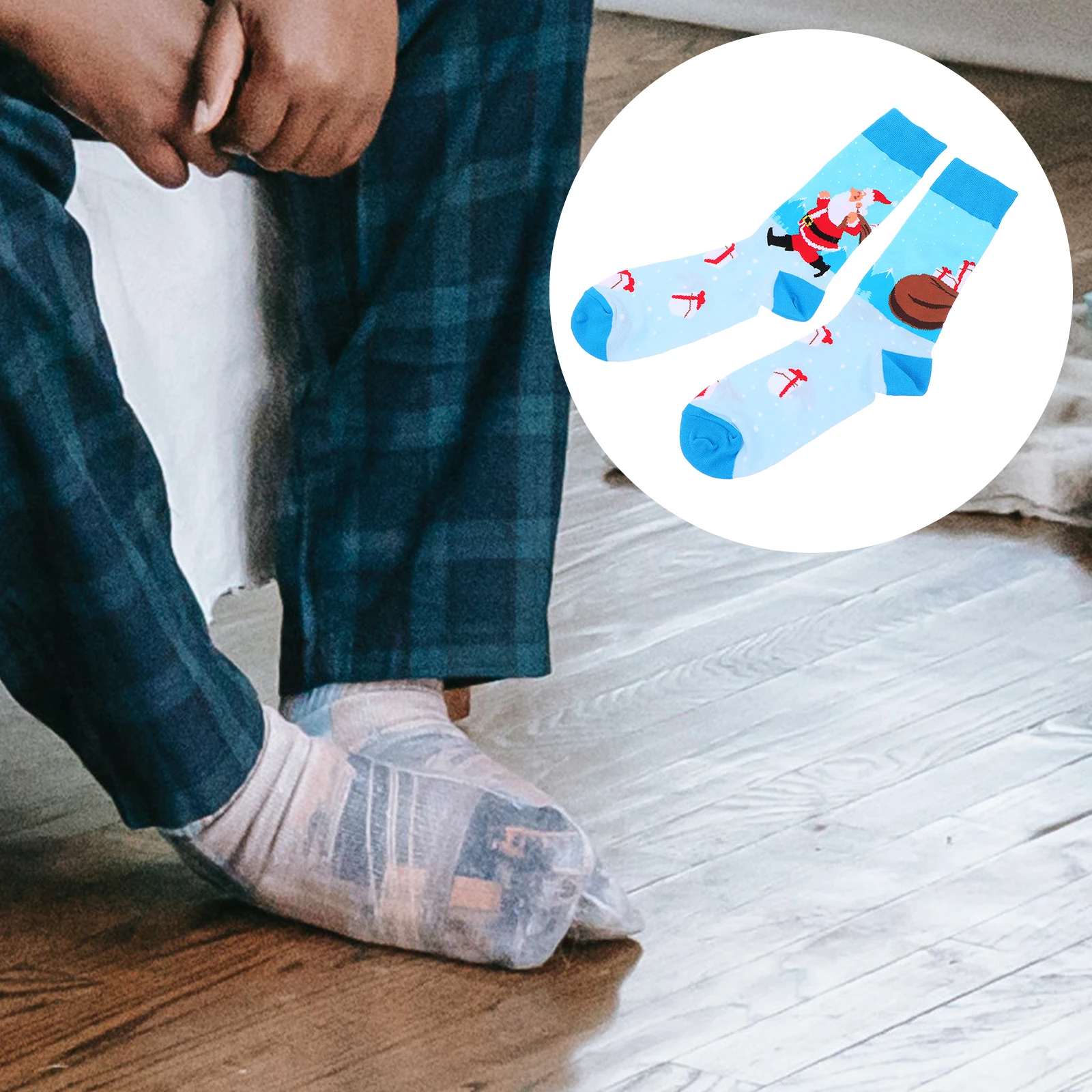 

1pcs 1 Pair Christmas Theme Men Mid-Calf Cotton Socks Warm Thickened Non-Slip Xmas Male Socks For Winter Festival Party