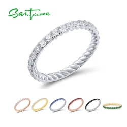 SANTUZZA Pure 925 Sterling Silver Rings For Women Colorful Gemstone Stackable Eternity Trendy Delicate Wedding Fine Jewelry