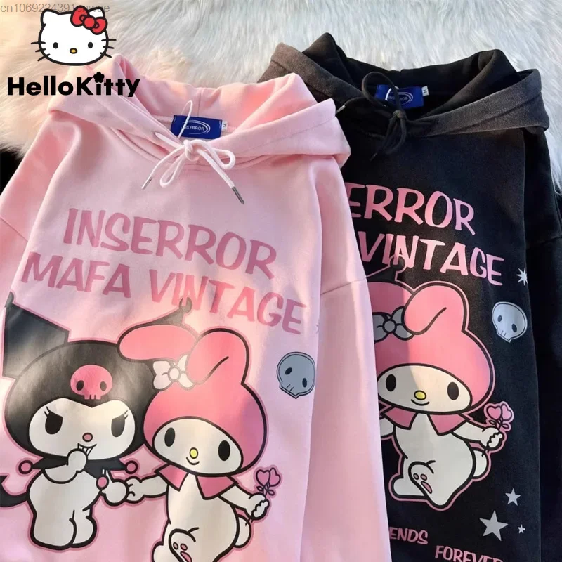 

Sanrio Kuromi Melody New Cute Black Hoodie Lolita Girls Kawaii Anime Yk2 Pullovers Korean 2000s Aesthetic Harajuku Pink Clothes