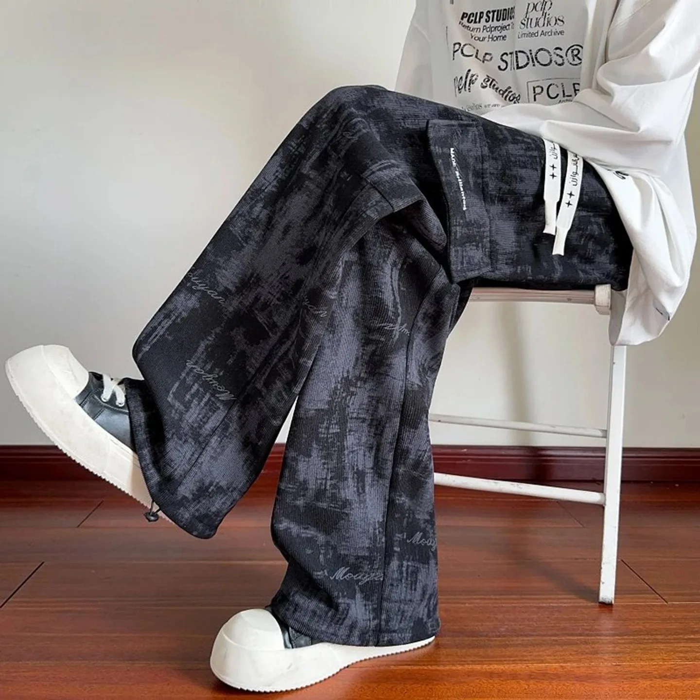 

Men's Loose Fit Casual Pants American Dyed Sportswear Large Size 250 Pou Autumn Winter Straight Leg Wide Leg Pants