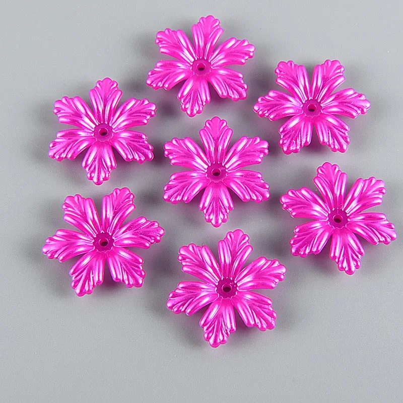 30PCS 28mm Imitation Pearl Colorful Six-petal Flower Handmade DIY Flower Holder Toy Doll Jewelry Wedding Dress Bag Loose Beads