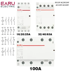 4P 16-100A AC/DC 24V 220V 50/60Hz Din Rail Household AC Modular Contactor Switch Controller 4NO 4NC 2NO 2NC DIY Smart Home Hotel