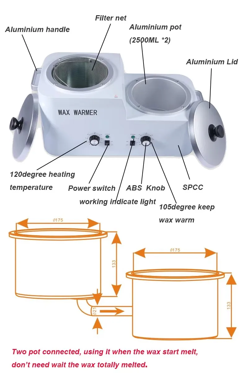 AU-411 المهنية كبيرة 10 رطل وعاء الشمع الكهربائي آلة صهر سخان لإعادة إزالة الشعر المرأة