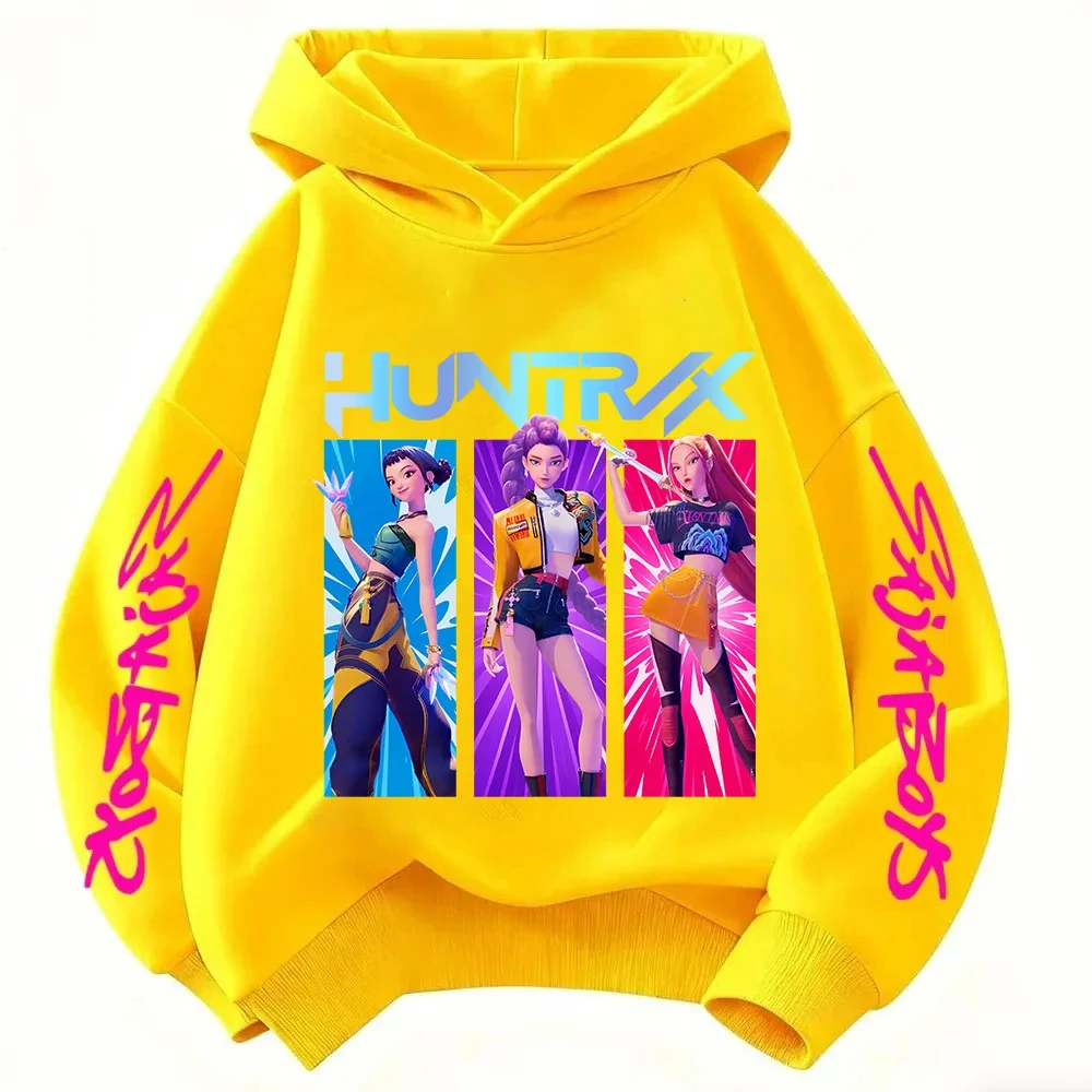 Niedlicher Cartoon-Hoodie für Jungen und Mädchen, Hunter Rumi Derpy, warm und dick, modisches Freizeit-Oberteil, bedrucktes lila Sweatshirt