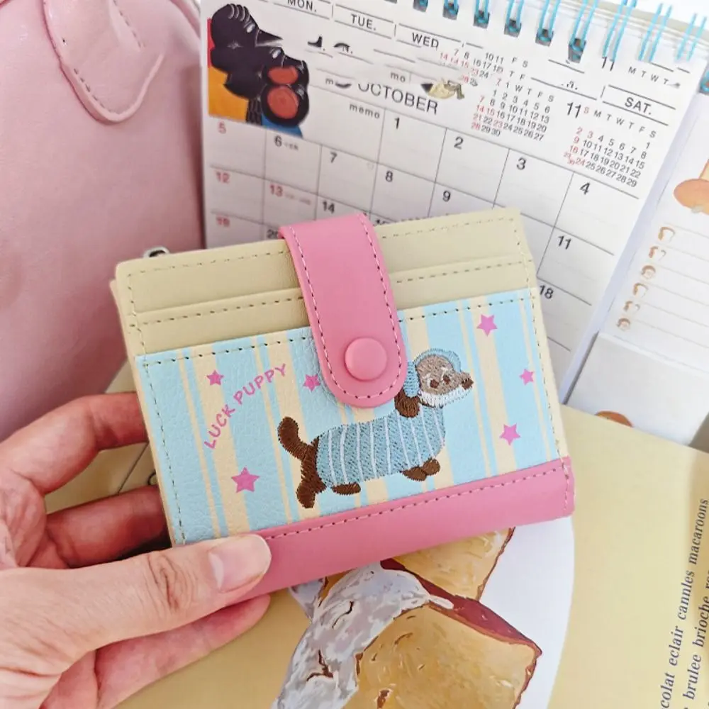 Doce dopamina cor dachshund bordado moeda bolsa com zíper bolsa dos desenhos animados do plutônio carteira ins saco de cartão pequeno item saco feminino/meninas
