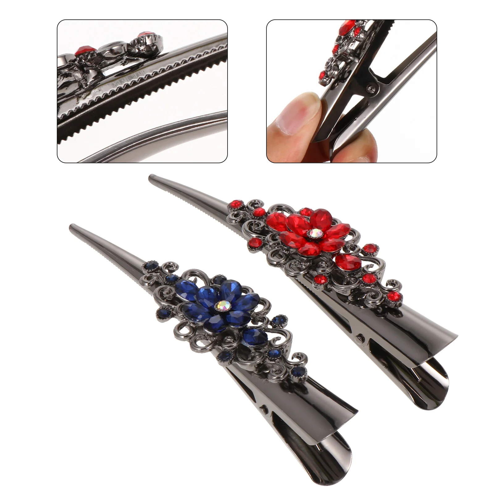 

2 Pcs Crystal Clip Alloy Hair Headdress Accessory Bride Barrette Women Hairpin Bobby Rhinestone