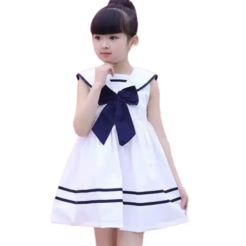 

Girls Dress Summer Cute Bowknot Sailor Collar Sleeveless Dresses for Baby Girl 3 4 5 6 7 8 10 Years Kids Princess Party Clothes