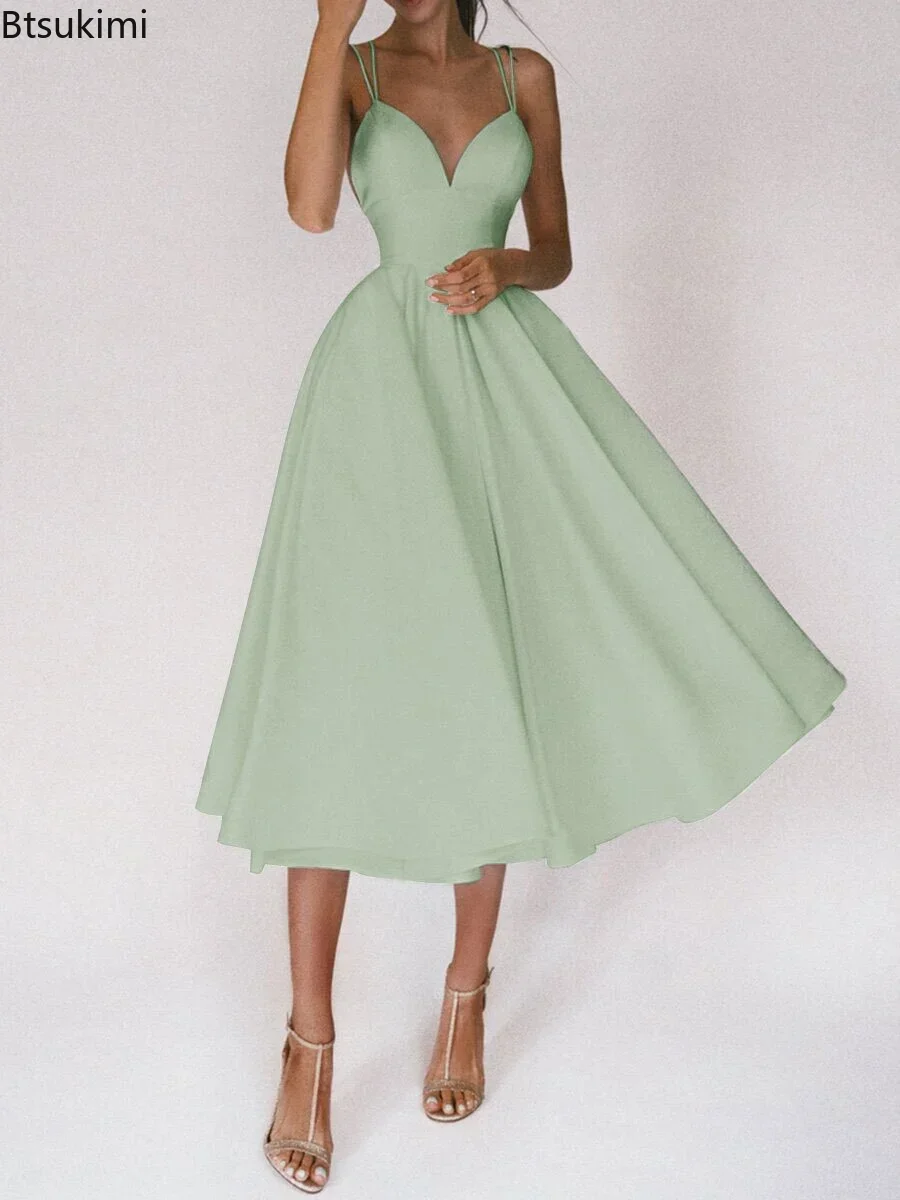 New 2025 Elegant Guest Wedding Long Party Dresses for Women Summer Sexy Slip Backless Ball Gown Midi Vestidos Casual Dress Robe