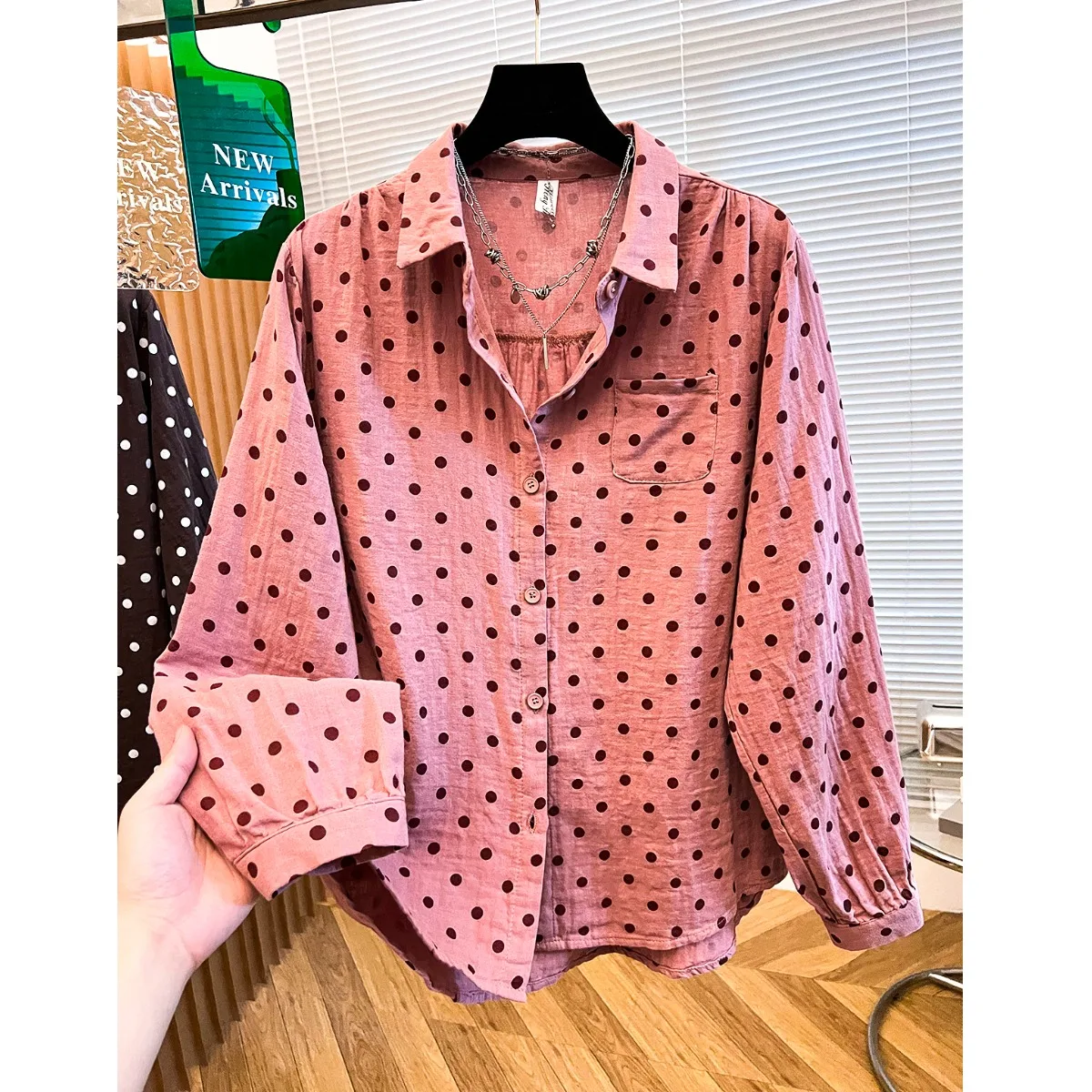 

Хлопково-льняной утюг в горошек в стиле ретро, женский свободный длинный све для похудения, универсальный, весенне-осенний, новый, дышащий, удобный