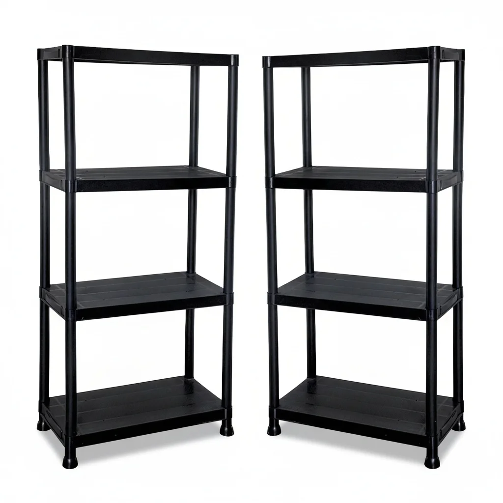 

5 Tier Plastic Shelf, Black 72 inch/184cm Tall Stackable Storage Rack, 18 inch Wide Medium Duty Garage Shelving Unit Organizer