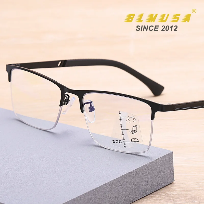 BLMUSA NEW Men\'s Business Anti Blue Light Eyewear Progressive Multifocal Reading Glasses Men Metal Glasses Frame Optical Glasse