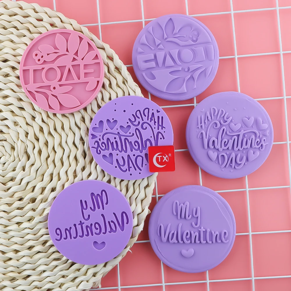 TX Valentines Day Gift Acrylic Happy Valentine's Day Baking Tools For Fondant Icing Embosser Cutter Stamp Cookies Biscuits