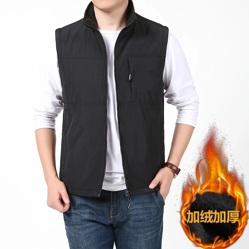 

Men's Vest Double-sided Wear Warm Men's Vest New Thick Vest Outdoor Windproof Casual Stand Up Collar Top Warm Jacket
