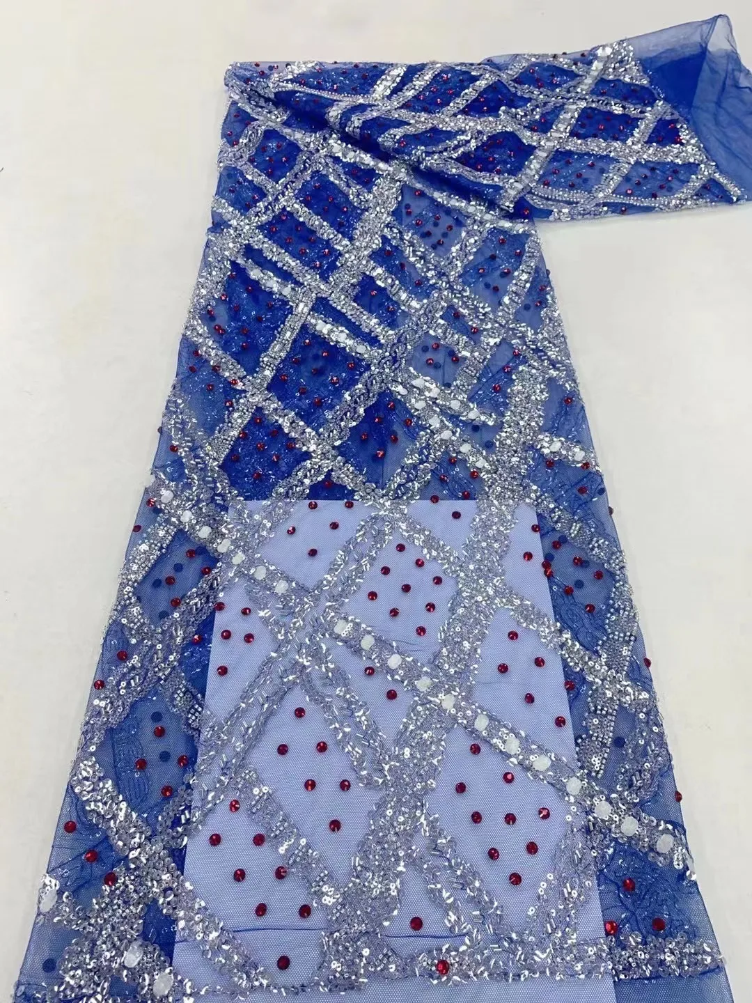 

Африканская кружевная ткань ручной работы с бусинами и блестками, французские сетчатые кружева 2024, Высококачественная нигерийская кружевная ткань с камнями для быстрого шитья