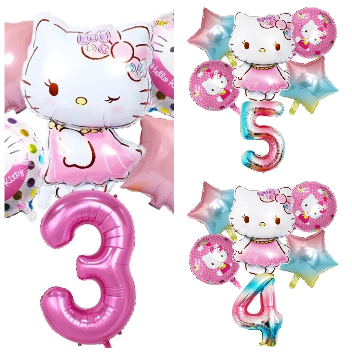 Juego de Globos de fiesta de Hello Kitty de 32 pulgadas, Globos de aluminio con números rosas de gatito, decoración para fiesta de cumpleaños para niños, Globos de helio para Baby Shower