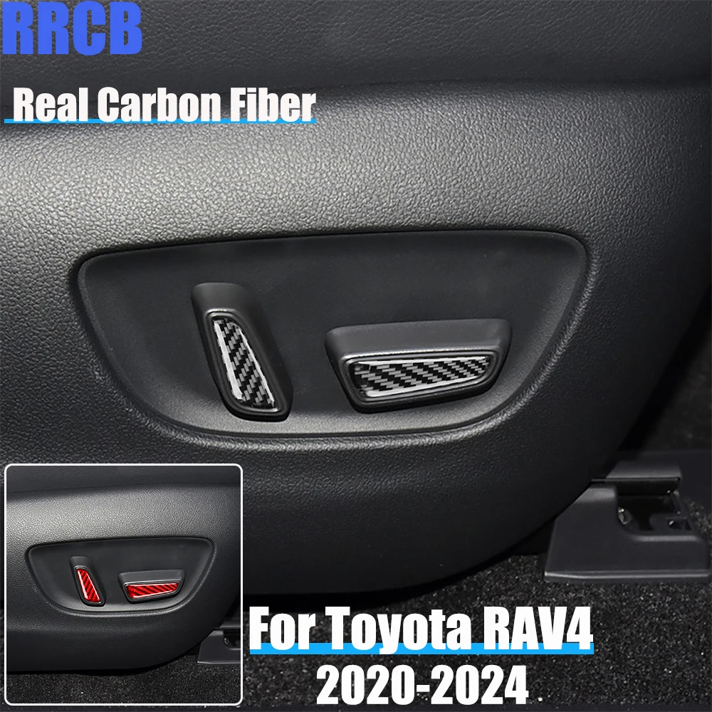 ألياف الكربون الحقيقية اكسسوارات السيارات مقعد تعديل زر الكسوة غطاء ناعم ملصق لتويوتا RAV4 XA50 2020 2021 2022 2023 2024