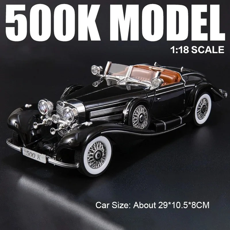 

Большой масштаб 1:18, литой под давлением 300SL 500K, винтажная модель автомобиля из сплава, игрушка со звуковым светом, открывающиеся двери, откатные назад для коллекционеров