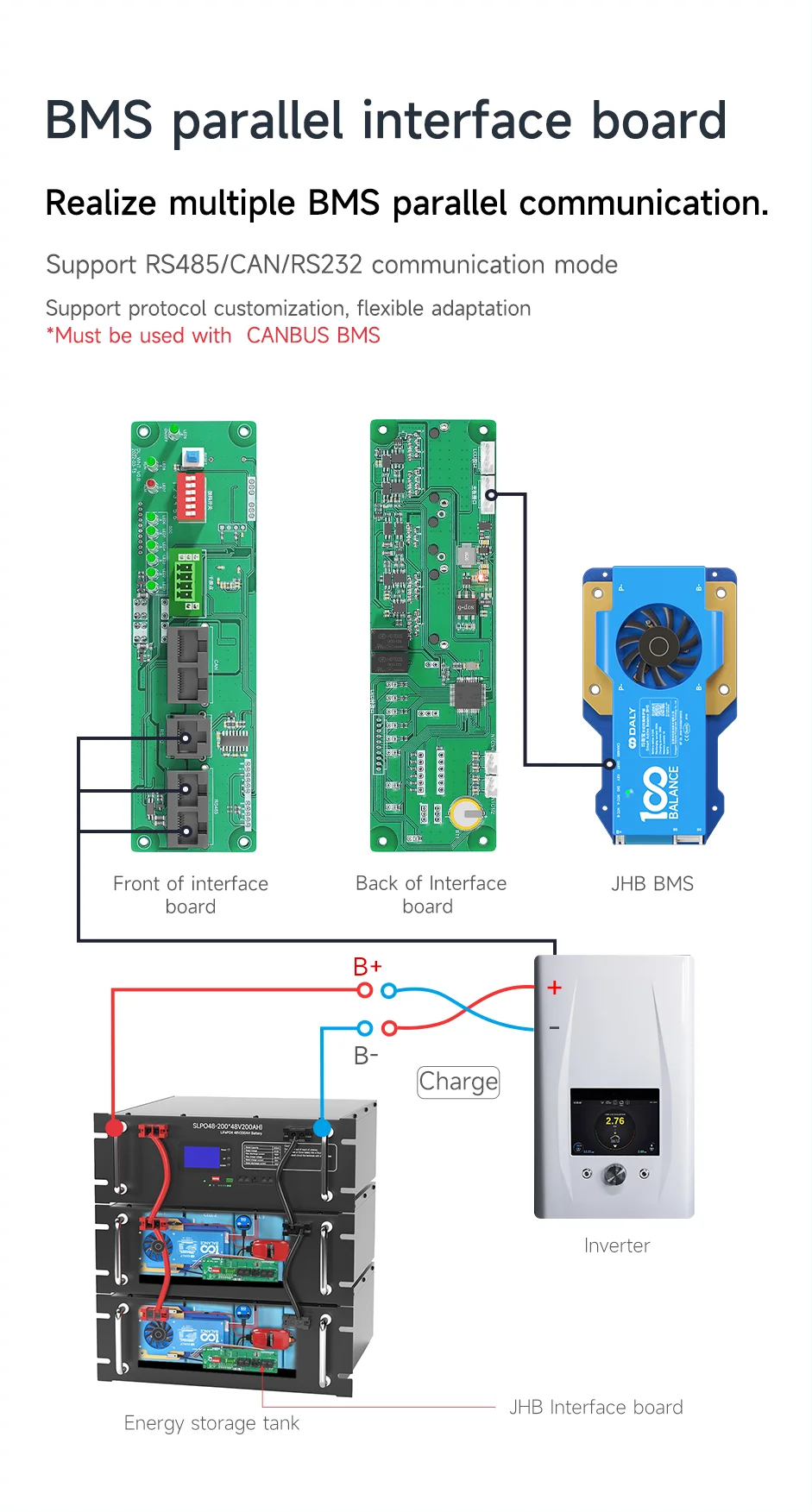 100 BALANCE Accessories active balance 1A Buzzer heating module key switch WIFI rs485 UART CAN Bluetooth RS485 4.3 Dispaly