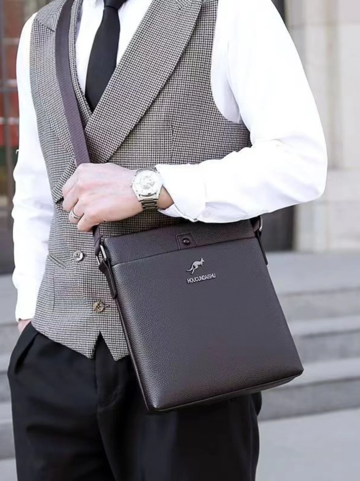 2025 New Fashion Men's Shoulder Bag Soft Leather Casual Crossbody Business Travel Bag Male Handbag Diagonal Purse