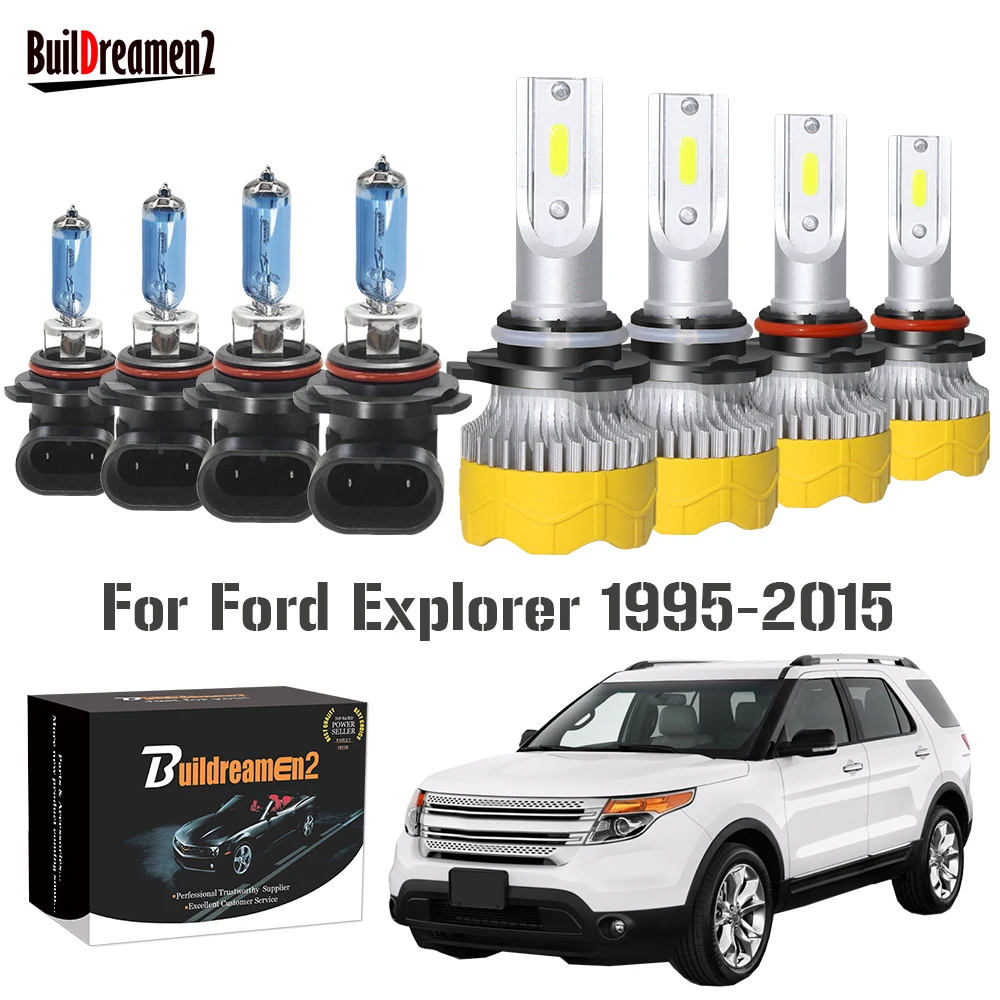 4 X Car Front Headlight High Beam + Low Beam Replacement For Ford Explorer 1995-2001 2005-2015 LED Halogen Bulb Headlamp Styling