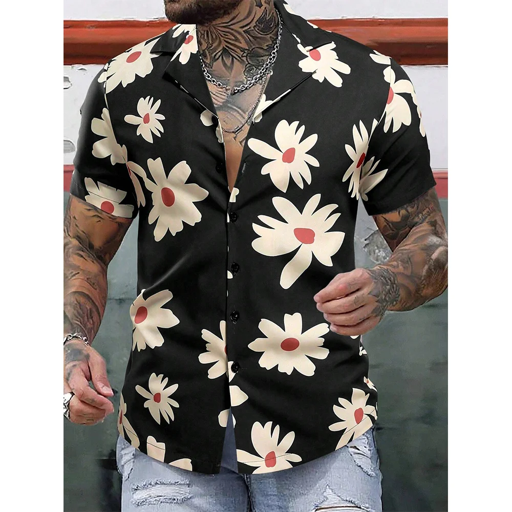 Men's Hawaiian Shirts For Men Short Sleeve 3D Printed Shirt Beach Blouse Orange Retro Tie Pattern Aloha Shirts Summer Tops