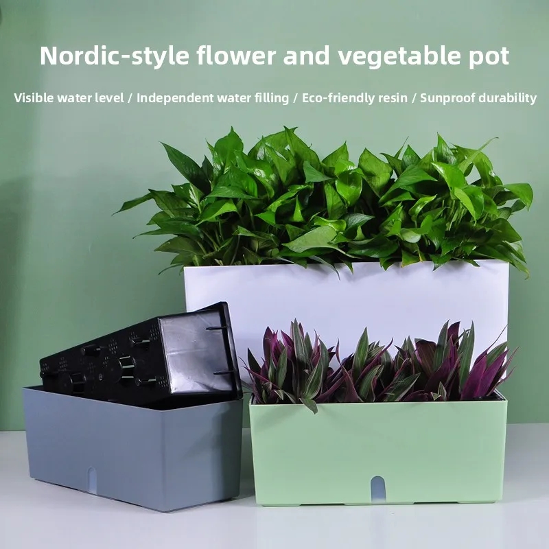 Rectangular Plastic Flower Pots for Balcony Vegetable Gardening Self-Watering Simple Style Indoor Strawberry Planting Pots